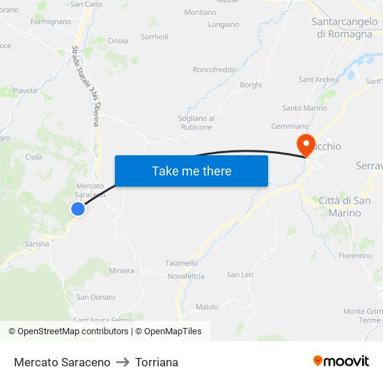 Mercato Saraceno to Torriana map