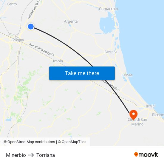 Minerbio to Torriana map