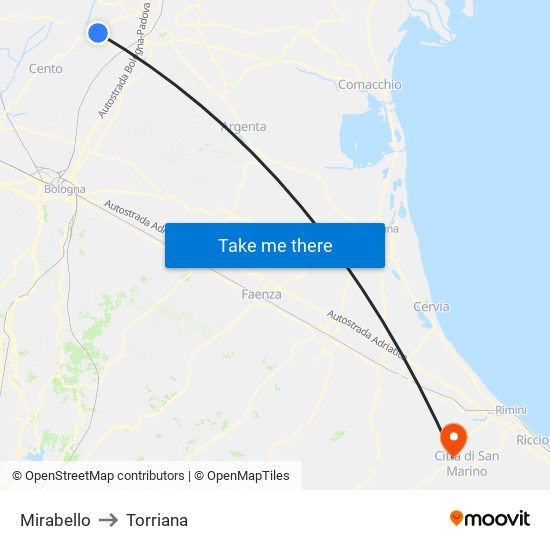 Mirabello to Torriana map