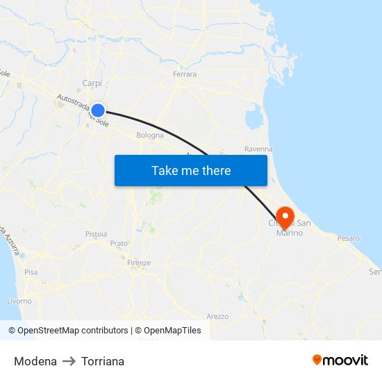 Modena to Torriana map