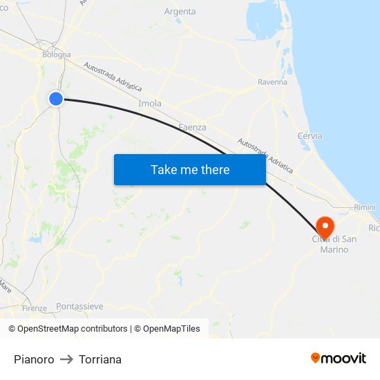 Pianoro to Torriana map
