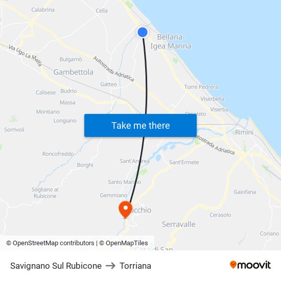 Savignano Sul Rubicone to Torriana map