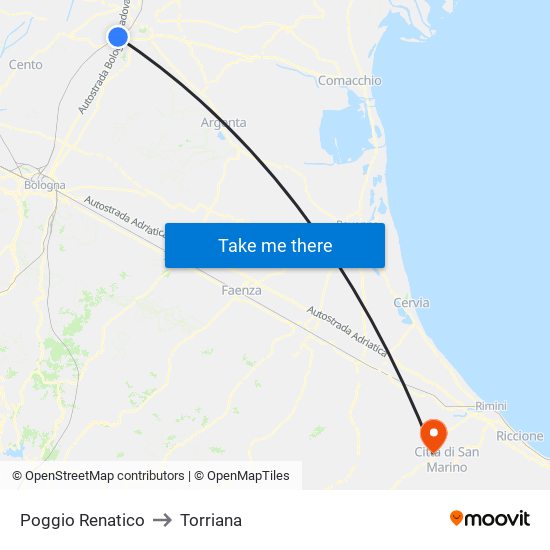 Poggio Renatico to Torriana map