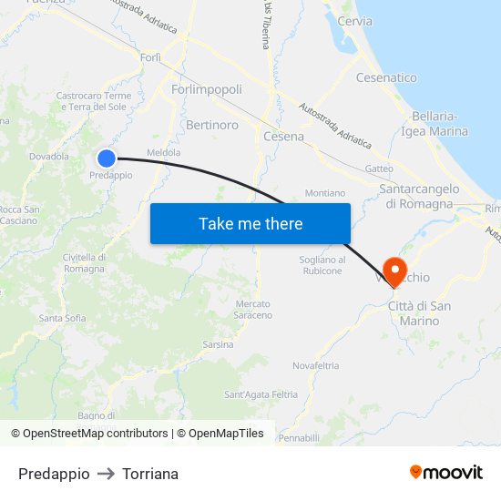 Predappio to Torriana map