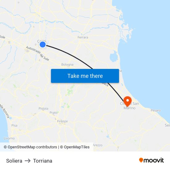 Soliera to Torriana map