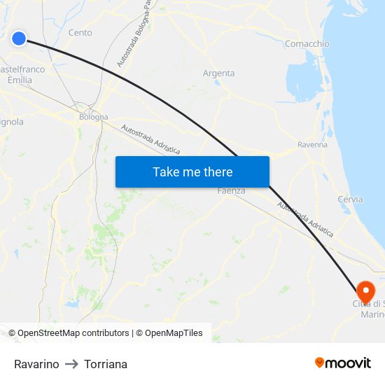 Ravarino to Torriana map