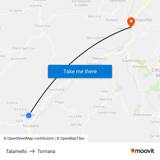 Talamello to Torriana map