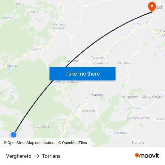 Verghereto to Torriana map