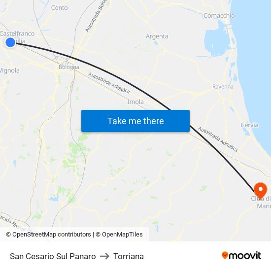 San Cesario Sul Panaro to Torriana map