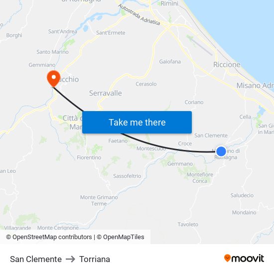 San Clemente to Torriana map