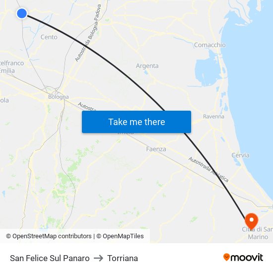 San Felice Sul Panaro to Torriana map