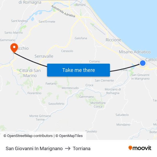 San Giovanni In Marignano to Torriana map