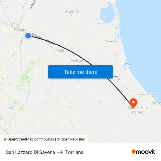 San Lazzaro Di Savena to Torriana map