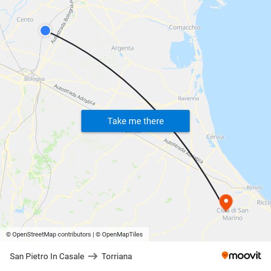 San Pietro In Casale to Torriana map