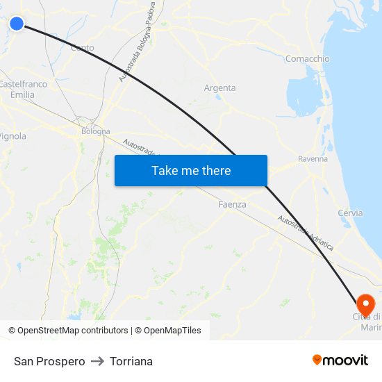 San Prospero to Torriana map
