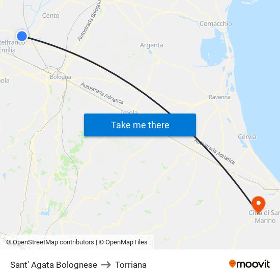 Sant' Agata Bolognese to Torriana map