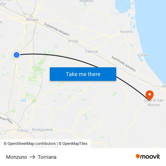 Monzuno to Torriana map