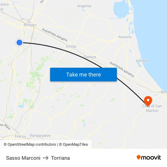 Sasso Marconi to Torriana map