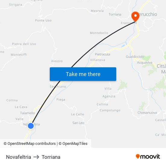Novafeltria to Torriana map