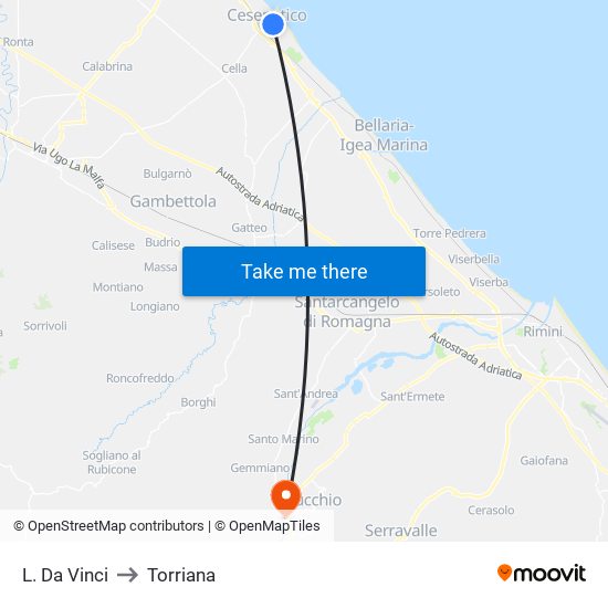 L. Da Vinci to Torriana map