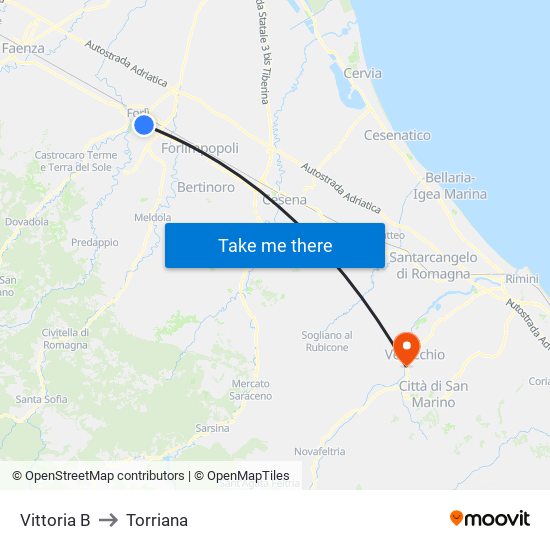 Vittoria B to Torriana map