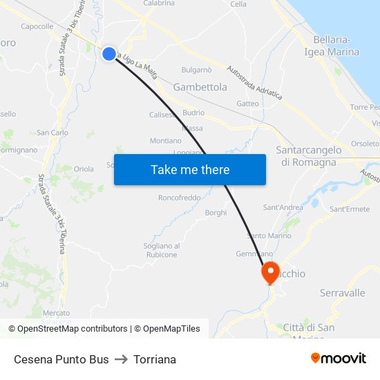 Cesena Punto Bus to Torriana map