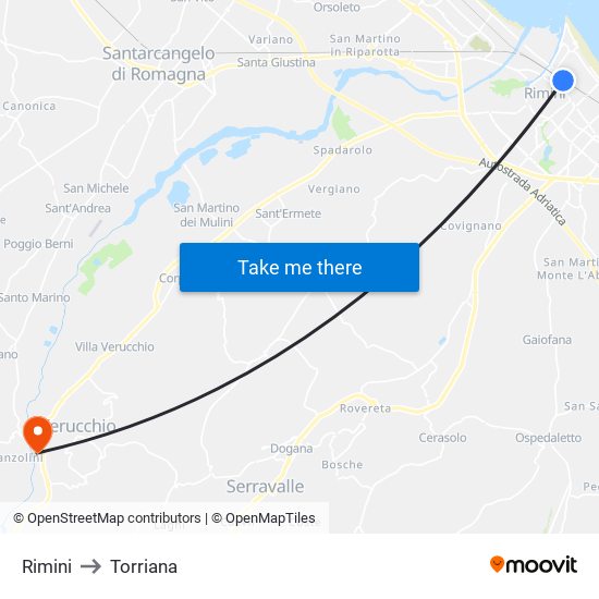 Rimini to Torriana map
