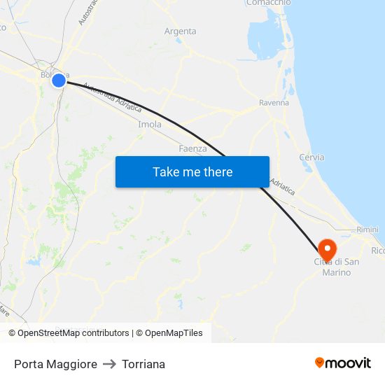 Porta Maggiore to Torriana map