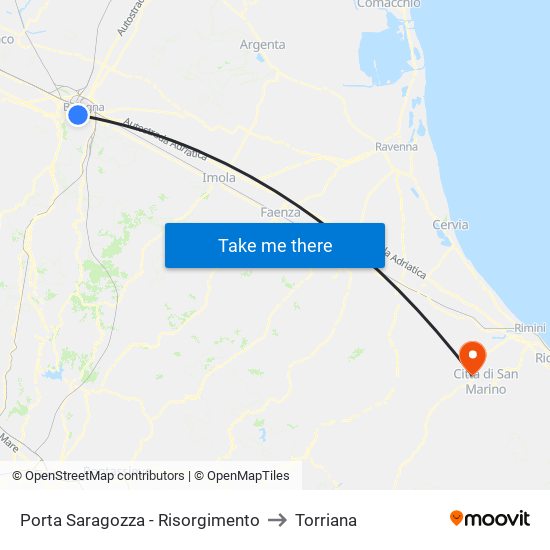 Porta Saragozza - Risorgimento to Torriana map