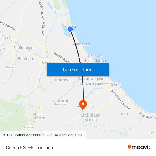 Cervia FS to Torriana map