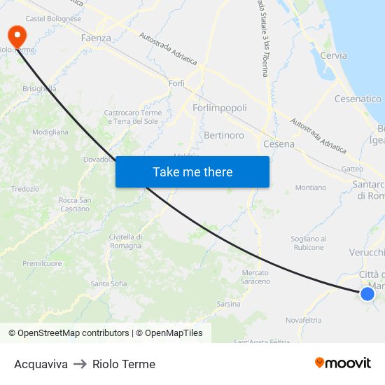 Acquaviva to Riolo Terme map