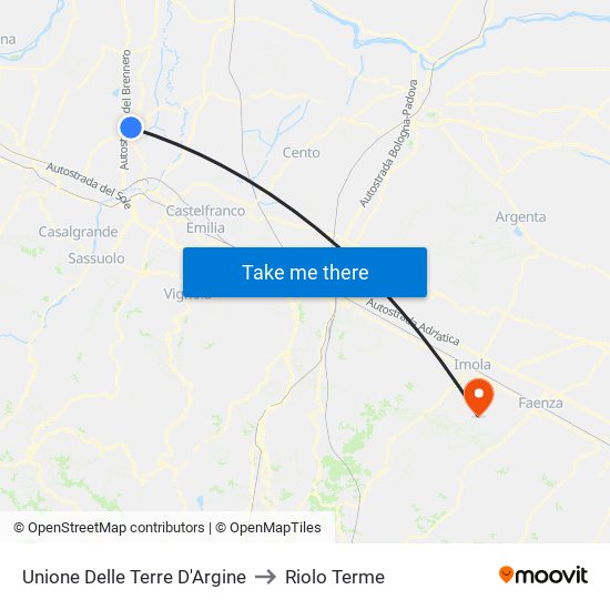 Unione Delle Terre D'Argine to Riolo Terme map