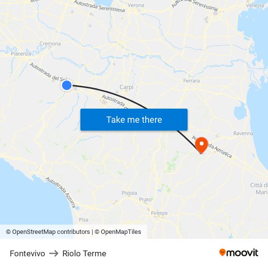 Fontevivo to Riolo Terme map