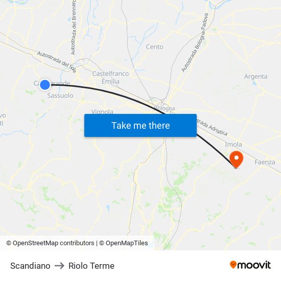 Scandiano to Riolo Terme map