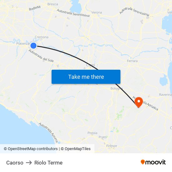 Caorso to Riolo Terme map