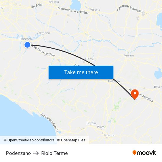 Podenzano to Riolo Terme map