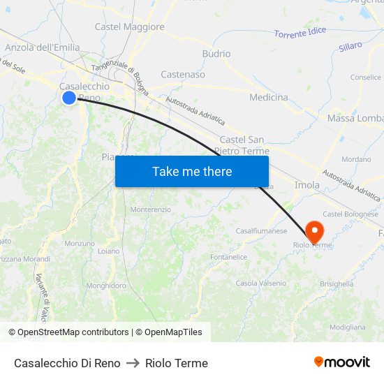 Casalecchio Di Reno to Riolo Terme map
