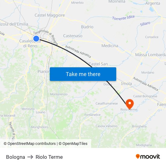 Bologna to Riolo Terme map