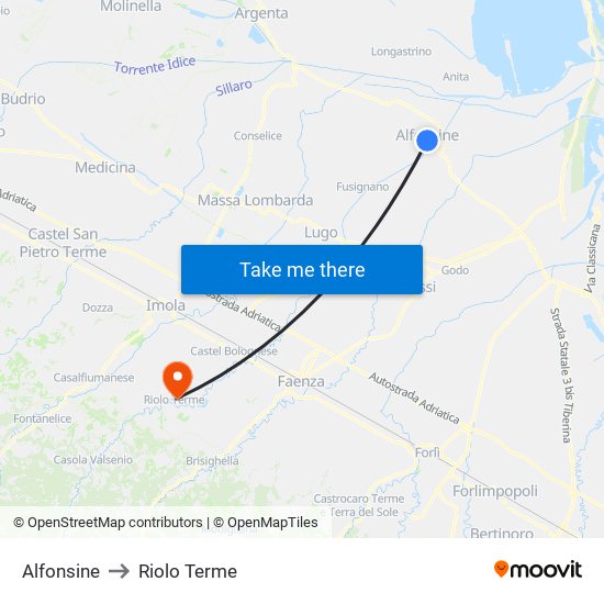 Alfonsine to Riolo Terme map