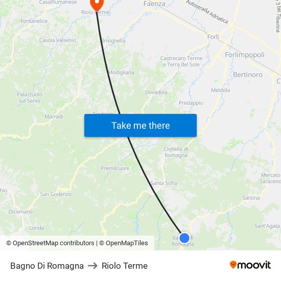 Bagno Di Romagna to Riolo Terme map