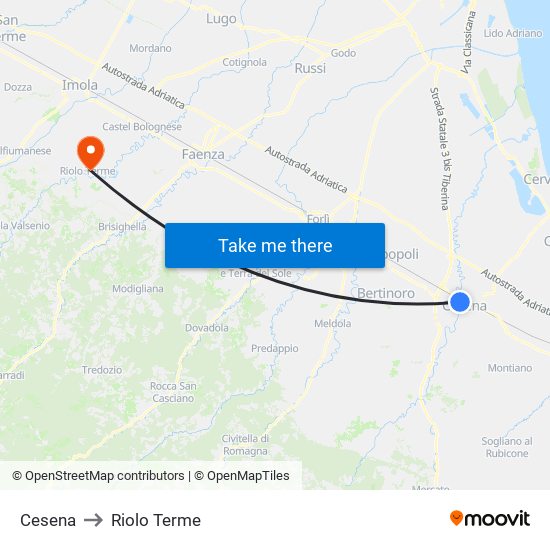 Cesena to Riolo Terme map