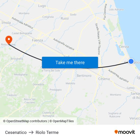 Cesenatico to Riolo Terme map