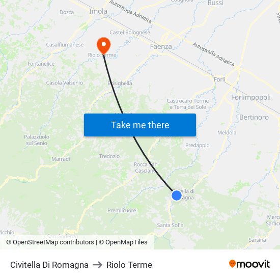 Civitella Di Romagna to Riolo Terme map