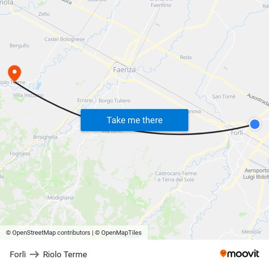 Forlì to Riolo Terme map