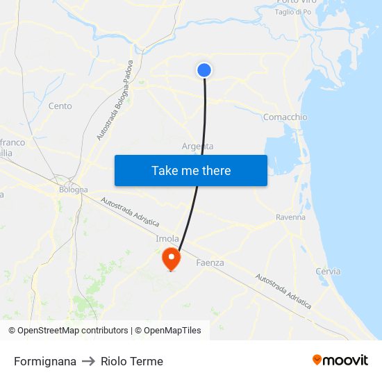 Formignana to Riolo Terme map