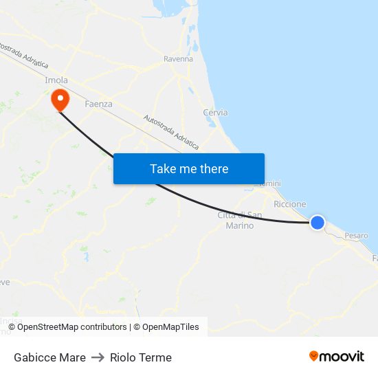 Gabicce Mare to Riolo Terme map