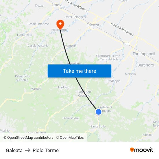 Galeata to Riolo Terme map