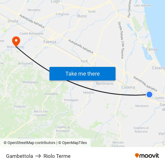 Gambettola to Riolo Terme map
