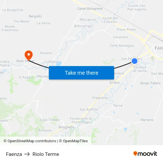 Faenza to Riolo Terme map