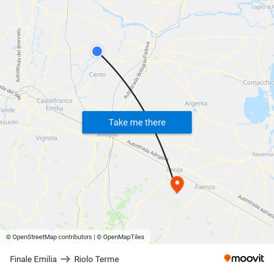 Finale Emilia to Riolo Terme map